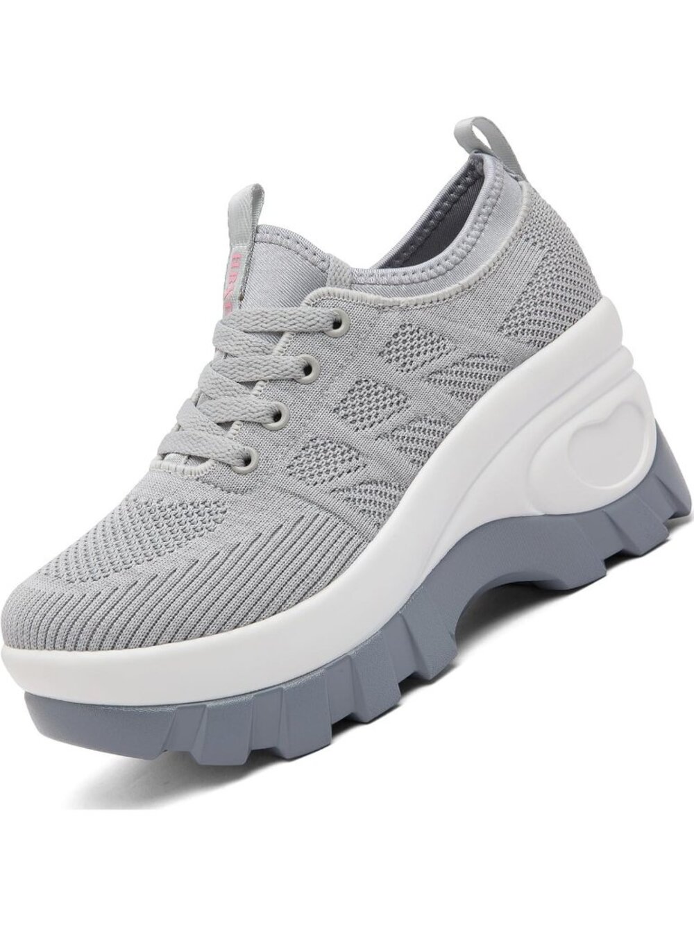Women's Grey White Chunky Platform Wedge Orthopedic Fashion Walking Sneakers